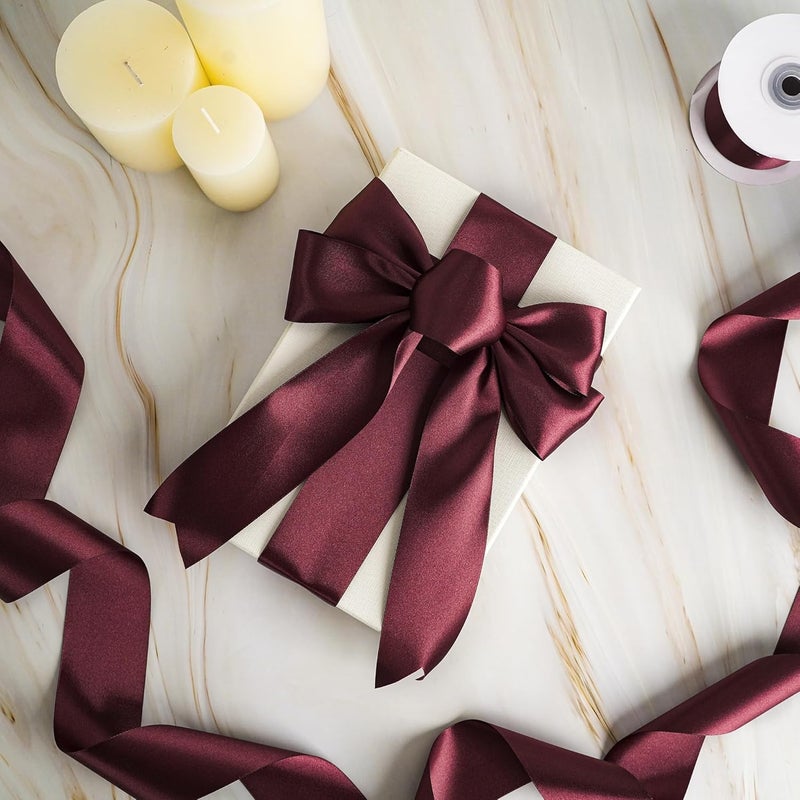 Meedee Satin Ribbon 2 inch Wide Double Faced Burgundy Ribbon for Christmas Tree, Crafts, Weddings, Flower Bouquet - Image 4